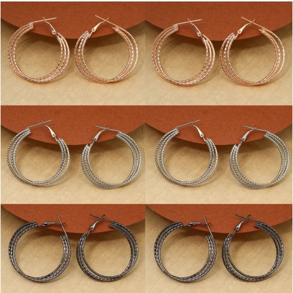Antique hoop earrings, 6 pairs. Multi-colored, metal finish. Stylish, lightweight design.