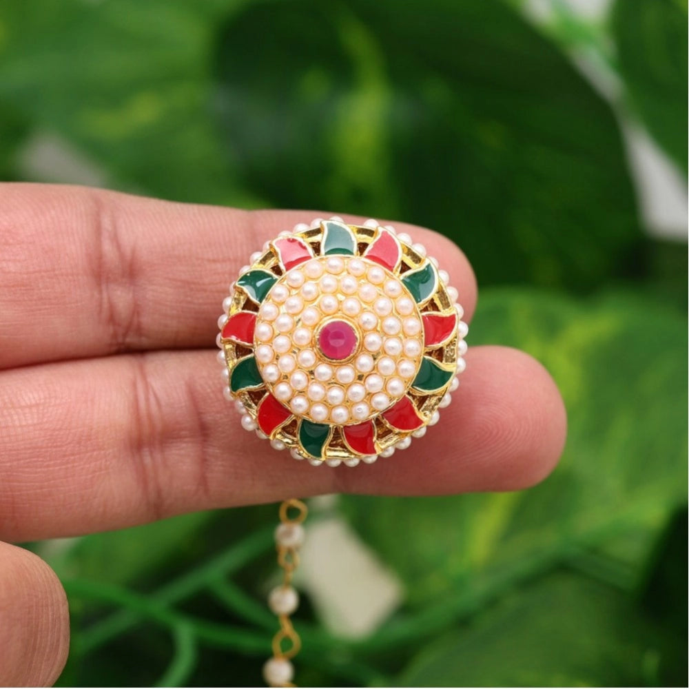 Women's Maroon &amp; Green Color Meena Work Borla Tikka - GillKart