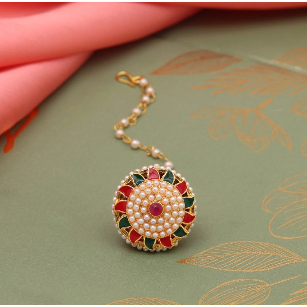 Women's Maroon &amp; Green Color Meena Work Borla Tikka - GillKart