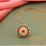 Women's Maroon &amp; Green Color Meena Work Borla Tikka - GillKart