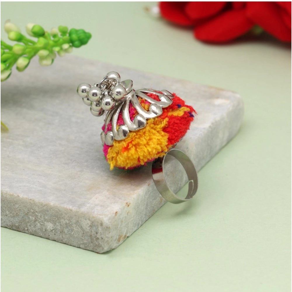 Women's Multi Color Thread Work Oxidised Adjustable Rings - GillKart