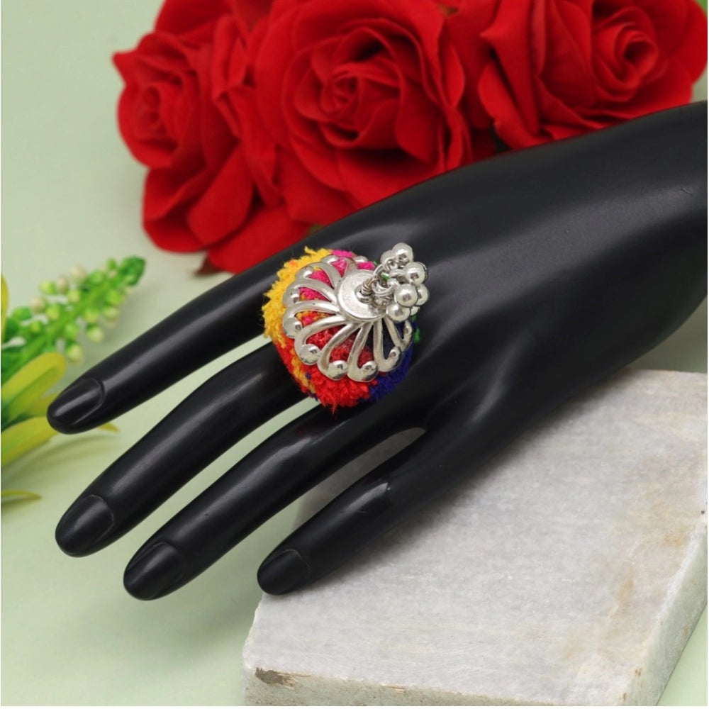 Women's Multi Color Thread Work Oxidised Adjustable Rings - GillKart