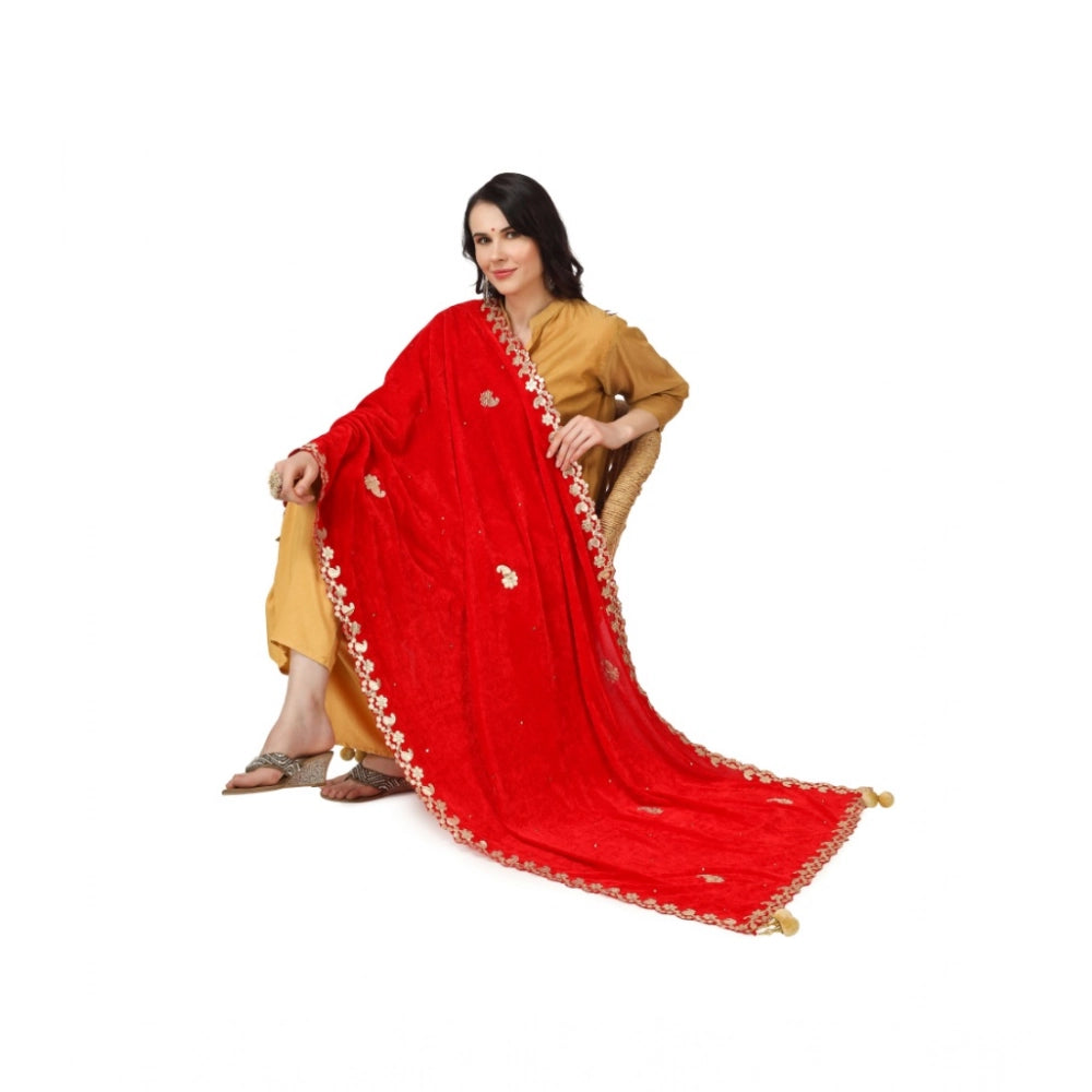 Red velvet Gotta Patti Dupatta for festive occasions, 2.25-2.50m length