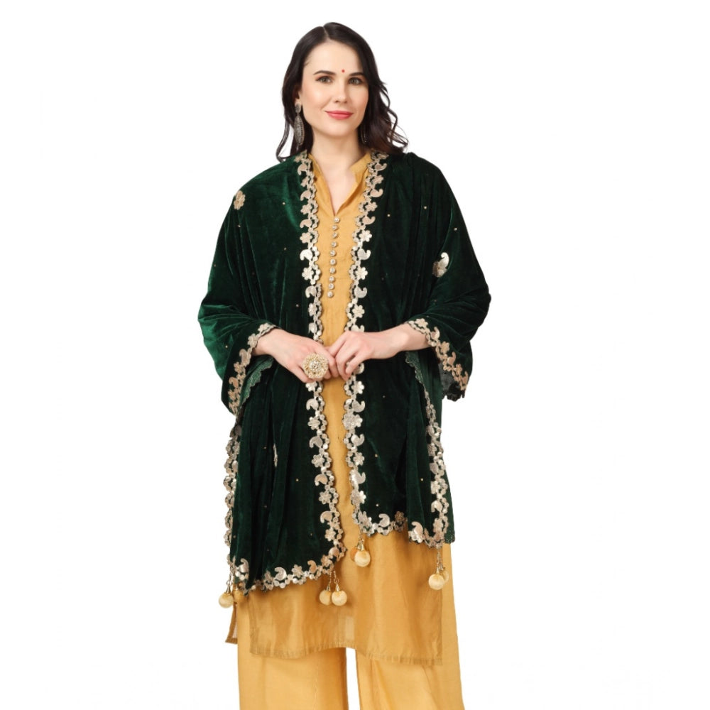 Green velvet Gotta Patti dupatta for festive occasions, length 2.25-2.50m