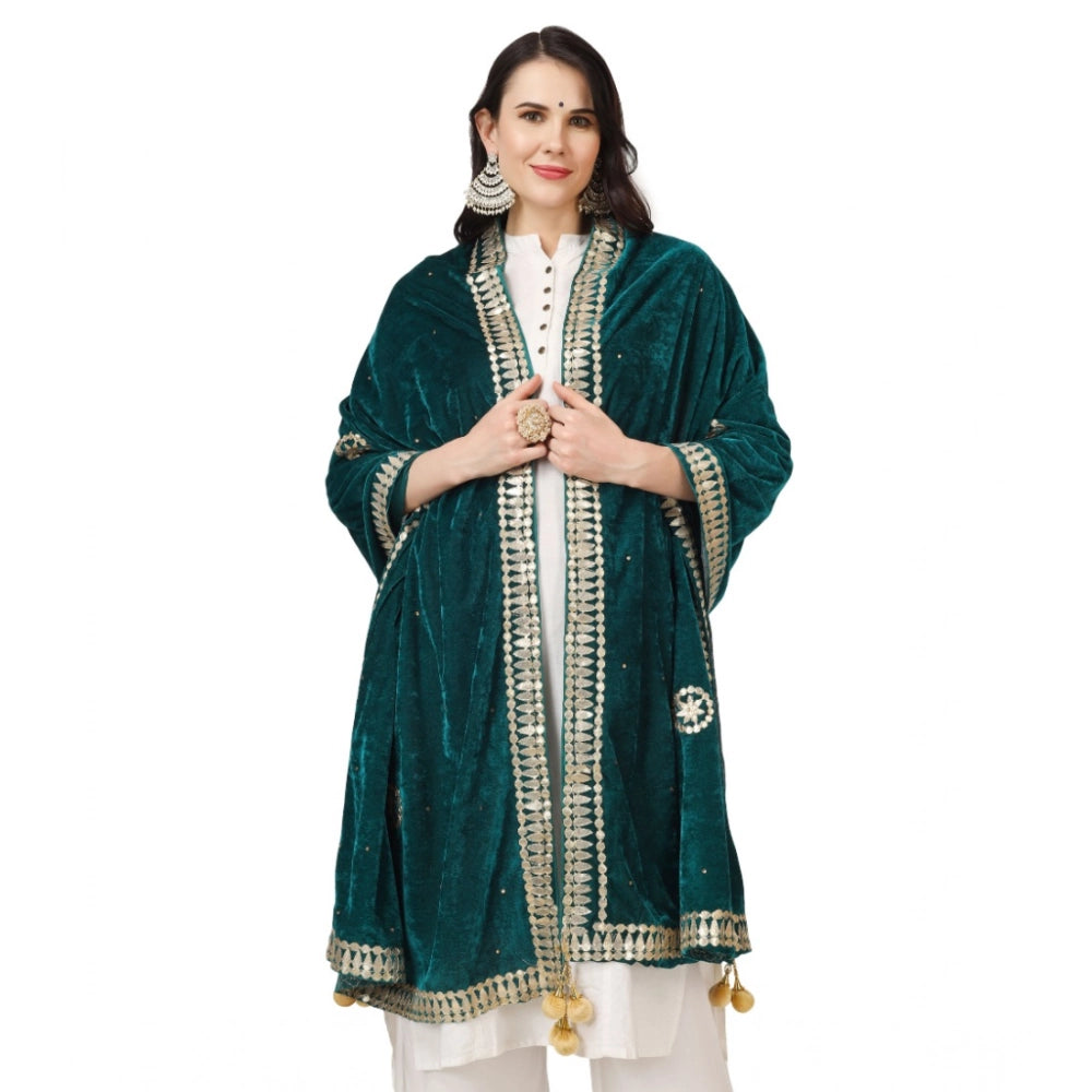 Dark green velvet Gotta Patti dupatta for festive occasions, 2.25-2.50 mtr length