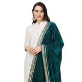 Dark green velvet Gotta Patti dupatta for festive occasions, 2.25-2.50 mtr length