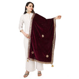 Purple velvet Gotta Patti dupatta for festive occasions, length 2.25-2.50m