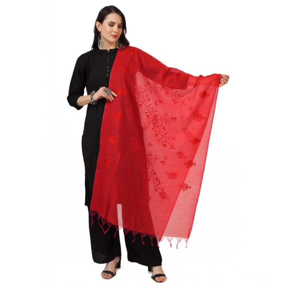 Red cotton embroidered dupatta for festive occasions, 2.25 to 2.50 mtr length