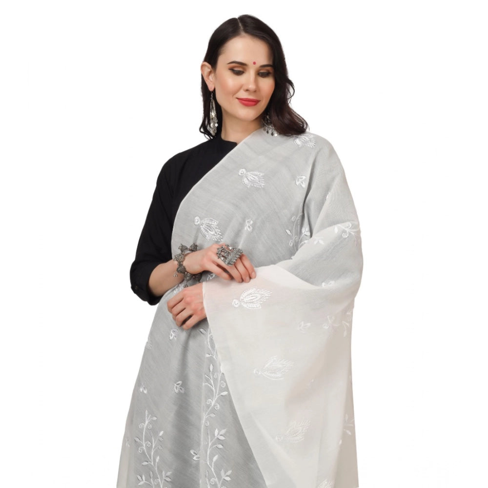 White cotton embroidered dupatta for festive occasions, 2.25 to 2.50 mtr length