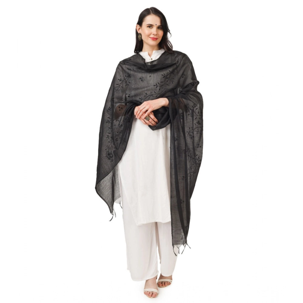 Black cotton embroidered dupatta for festive occasions, 2.25 to 2.50 mtr length