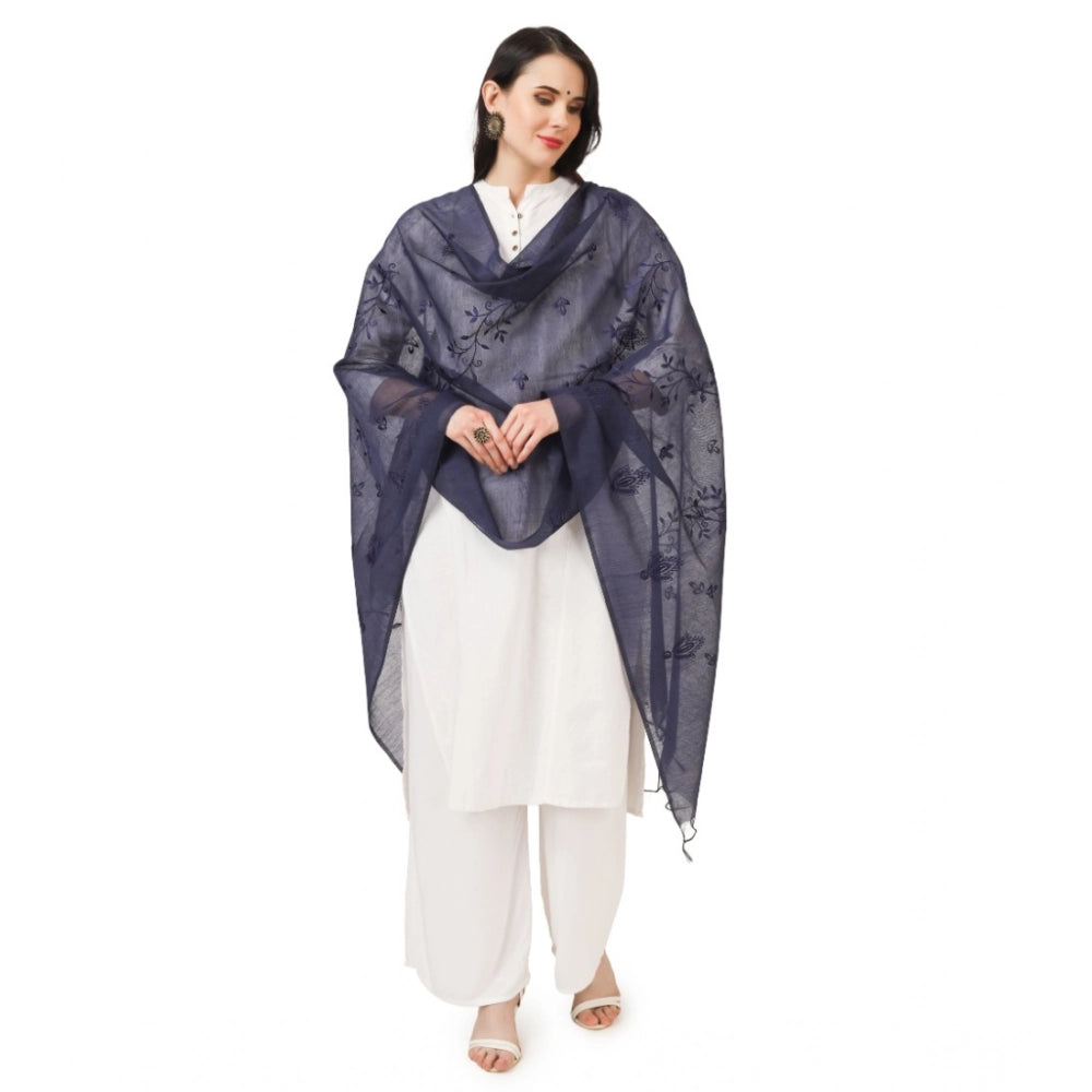 Dark blue cotton embroidered dupatta for festive occasions, 2.25-2.50m length