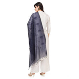 Dark blue cotton embroidered dupatta for women's festive wear, 2.25-2.50m length