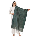 Green cotton embroidered dupatta for women's festive wear, 2.25-2.50 m length on display