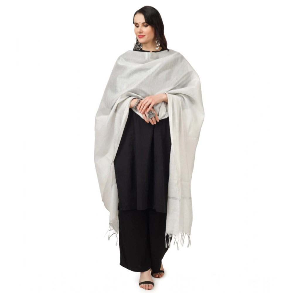 White Chanderi solid dupatta for festive occasions, length 2.25-2.50m