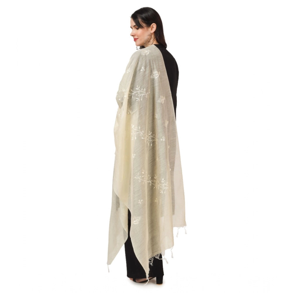 Off-white cotton embroidered dupatta for festive occasions, 2.25m to 2.50m length