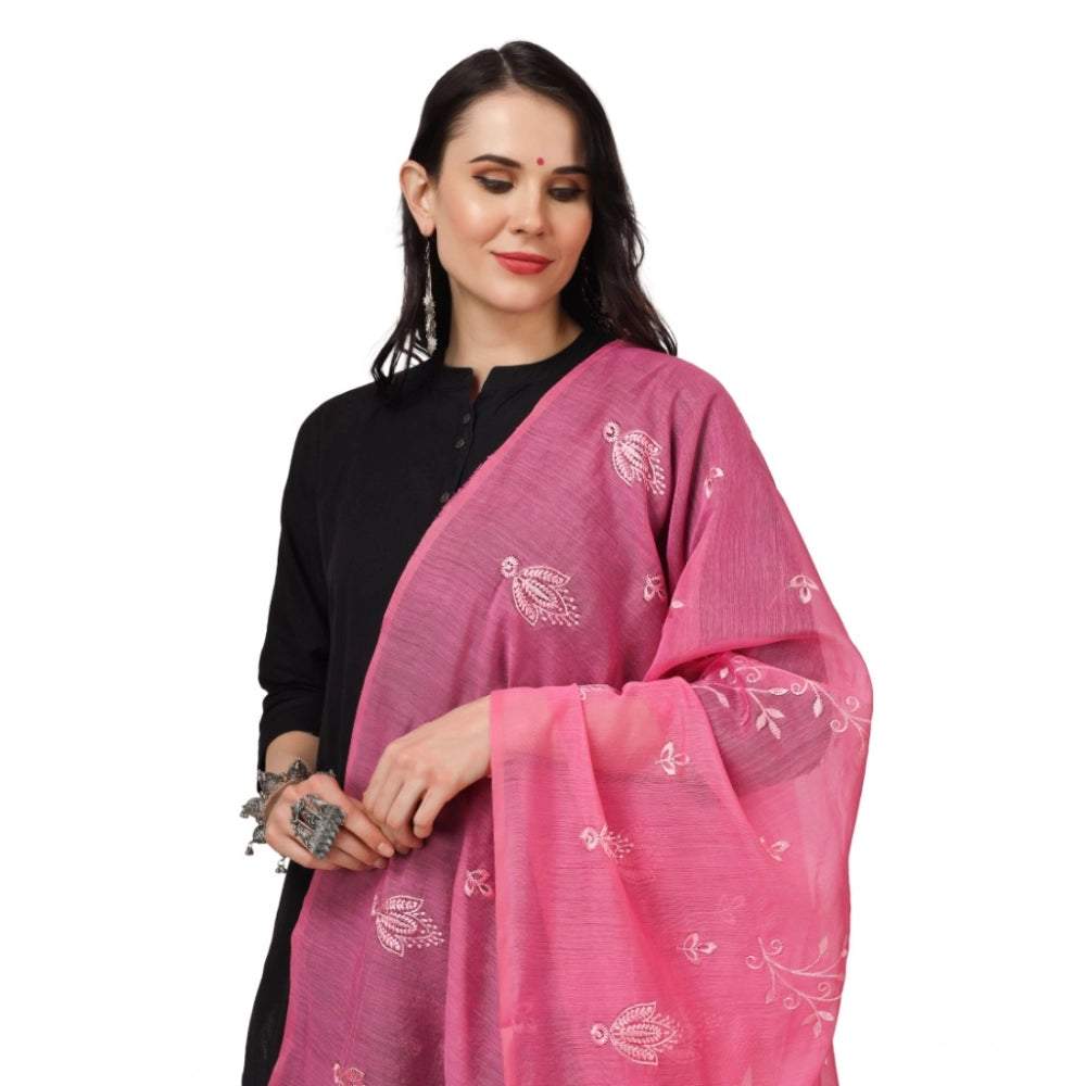 Pink cotton embroidered dupatta for festive occasions, 2.25 to 2.50 mtr length