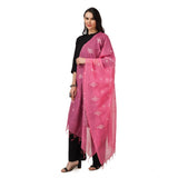 Pink cotton embroidered dupatta for festive occasions, 2.25-2.50m length