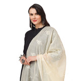 Off-white cotton embroidered dupatta for festive occasions, 2.25 to 2.50 mtr length
