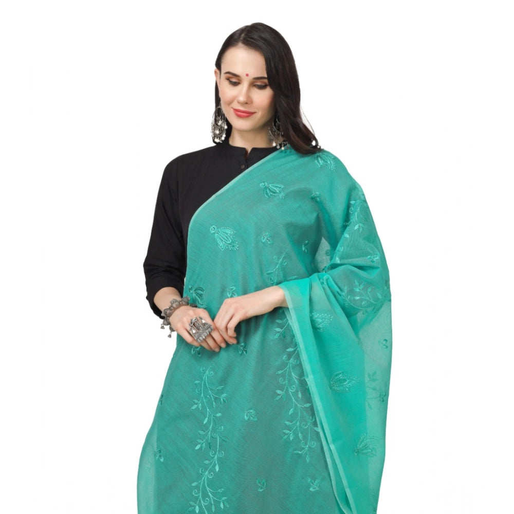 Turquoise cotton embroidered dupatta (2.25-2.50 mtr), perfect for festive occasions, displayed on a hanger