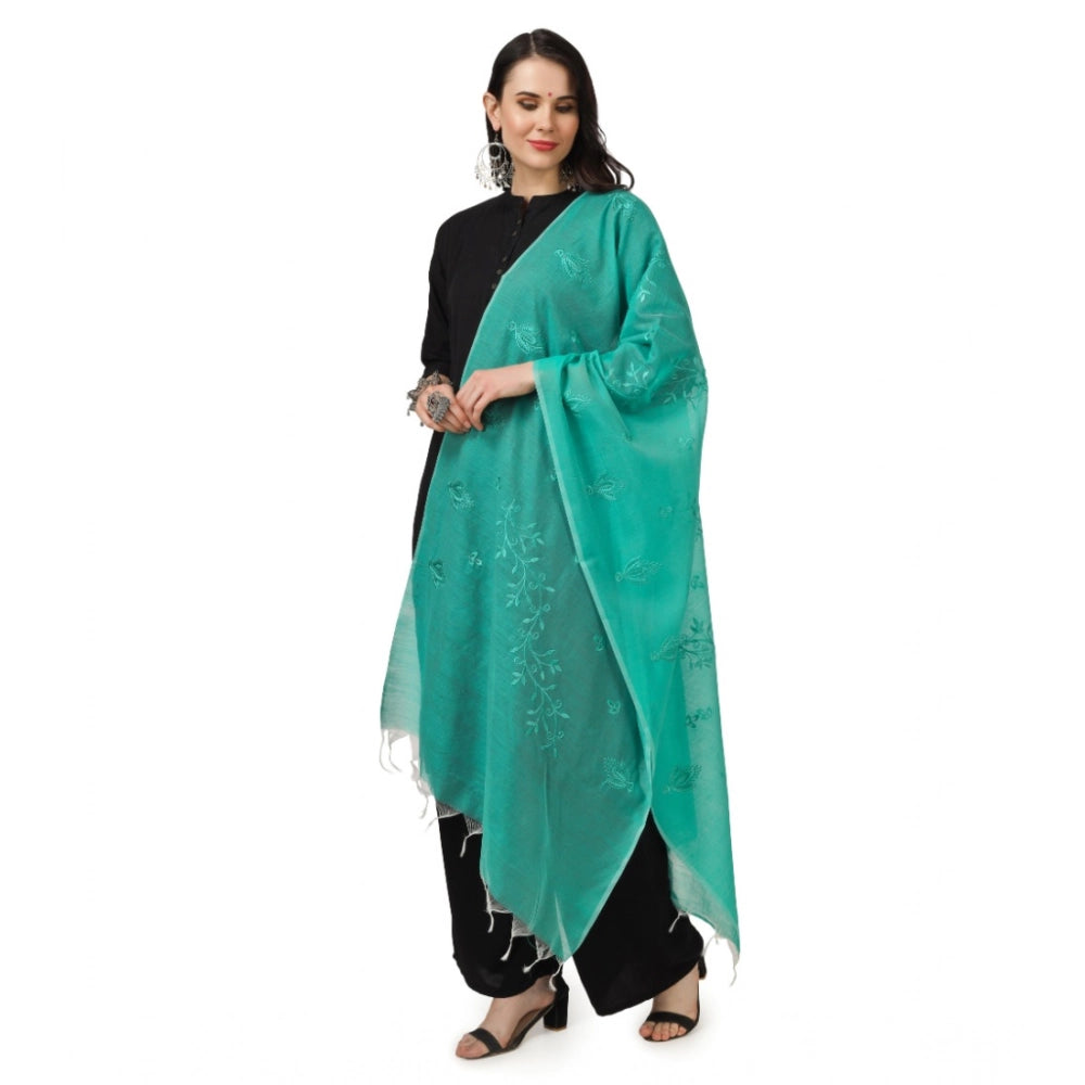Turquoise cotton embroidered dupatta for festive occasions, 2.25-2.50m length