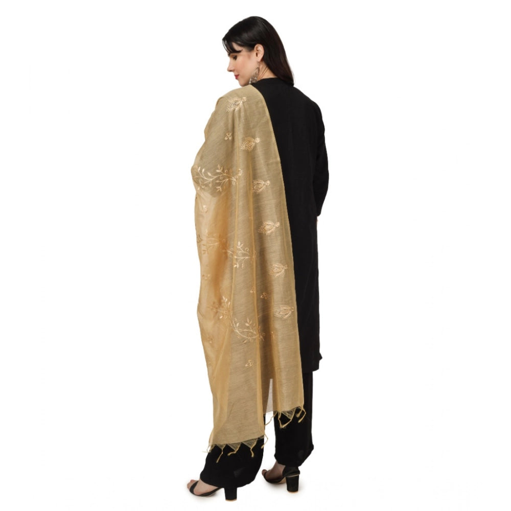 Gold cotton embroidered dupatta for women festivals, 2.25-2.50m length on model