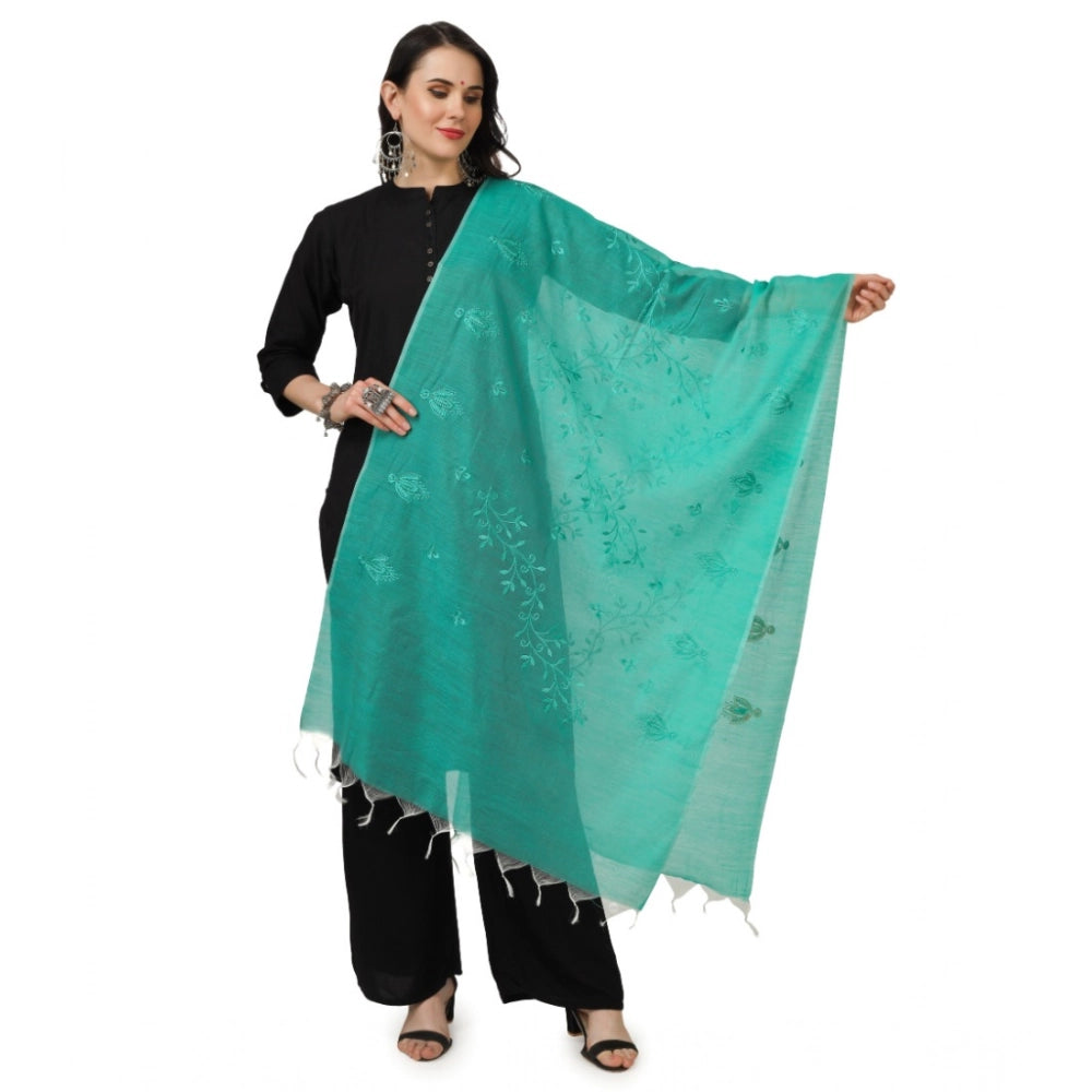 Turquoise embroidered cotton dupatta for women's festive attire (2.25 - 2.50 mtr)
