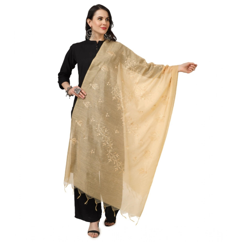Gold cotton embroidered dupatta for festive occasions, length 2.25-2.50mtr