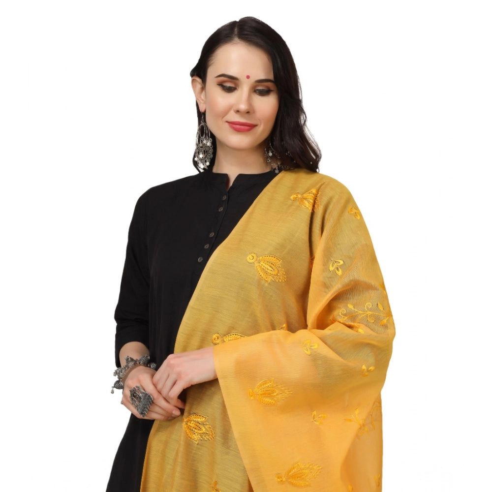 Yellow cotton embroidered dupatta for festive occasions, 2.25 to 2.50 mtr length