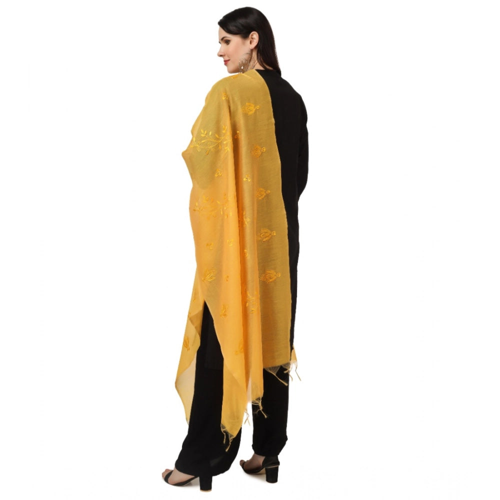 Yellow cotton embroidered dupatta for festive occasions, 2.25-2.50 mtr length