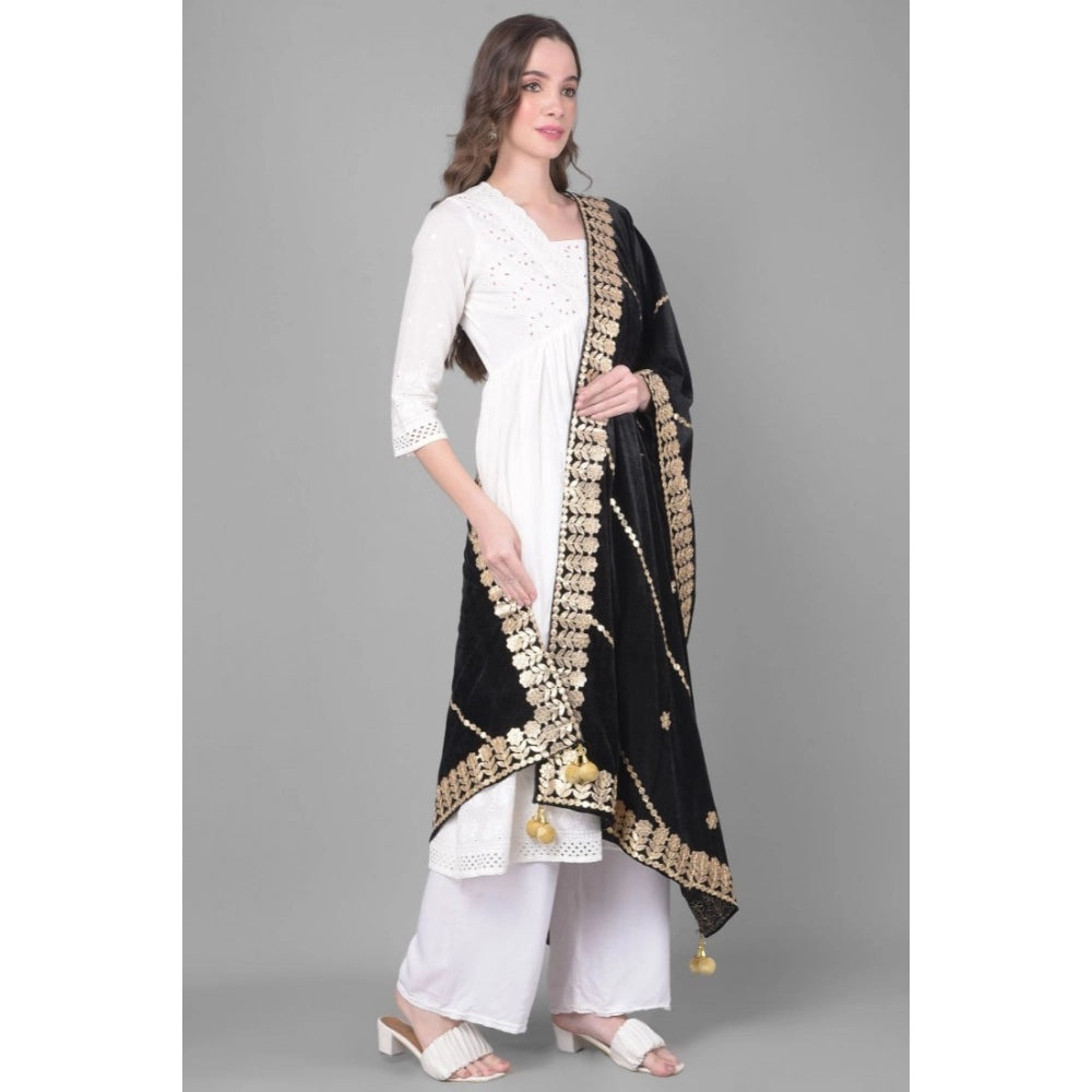 Black velvet Gotta Patti dupatta for festive women's wear, 2.25-2.50m length