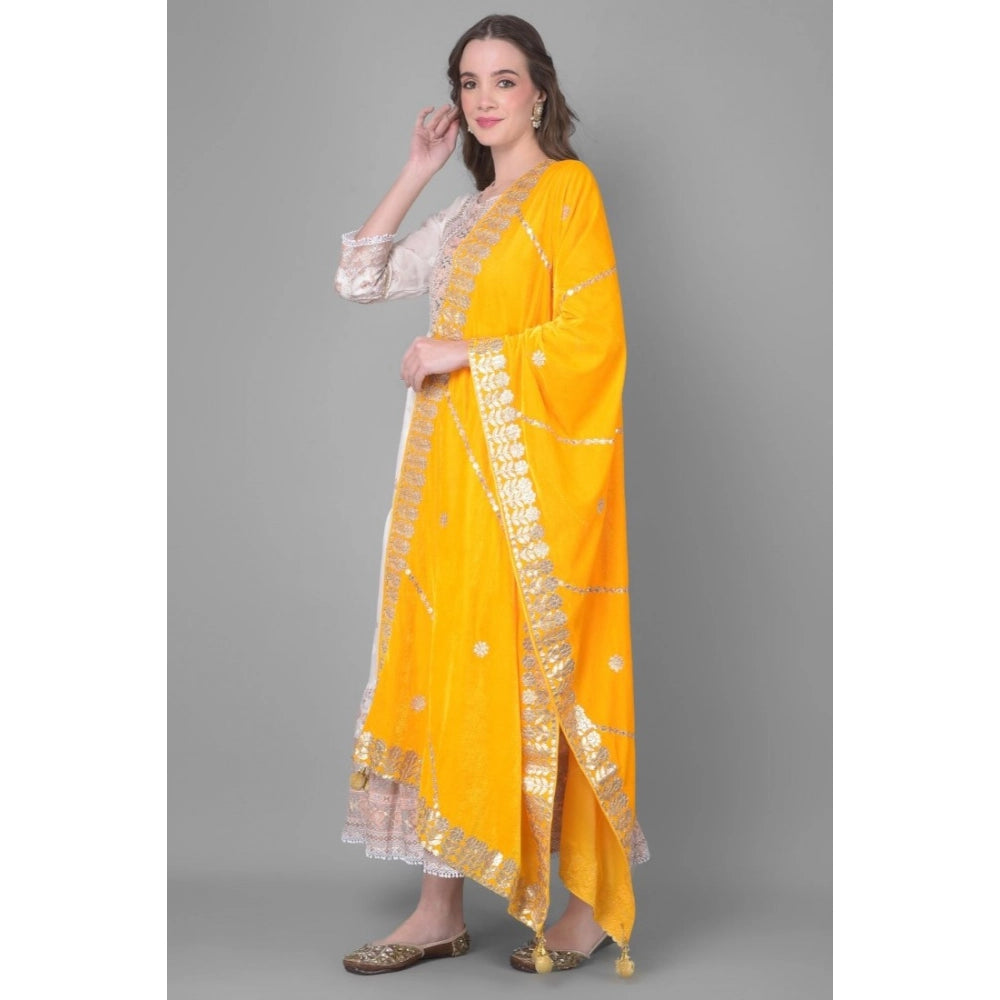 Yellow velvet Gotta Patti dupatta for festive occasions, 2.25-2.50 mtr length