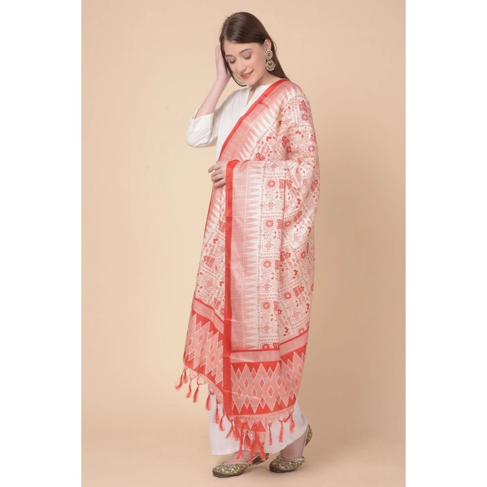 Orange art silk printed dupatta for casual occasions, length 2.25 to 2.50 mtr on mannequin
