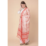 Orange art silk printed dupatta for casual occasions, length 2.25 to 2.50 mtr on mannequin