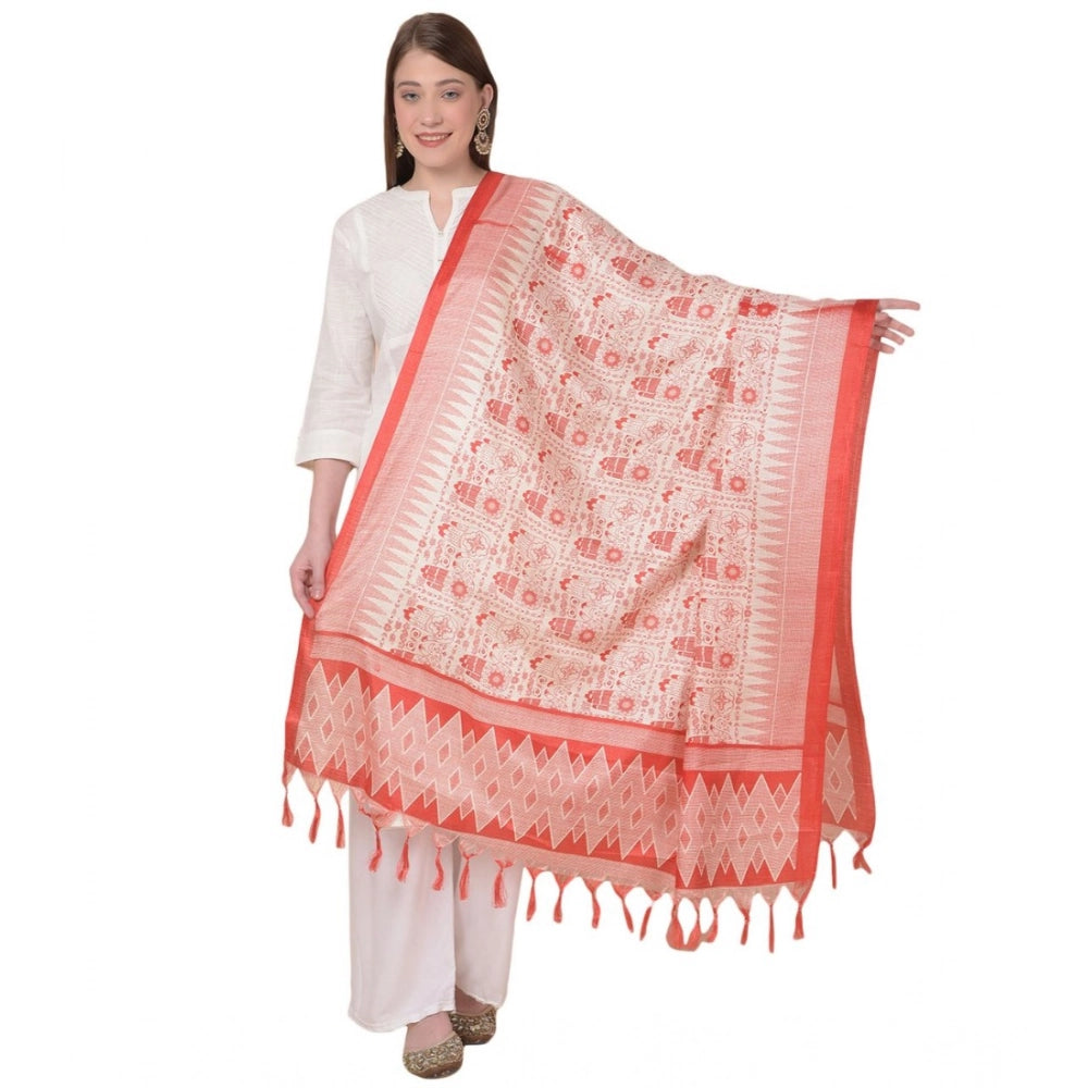 Orange art silk printed dupatta for casual occasions, length 2.25-2.50mtr