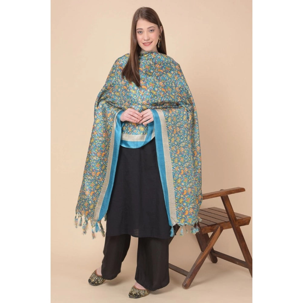 Art Silk Turquoise Printed Dupatta for women, 2.25 to 2.50 mtr length for casual occasions