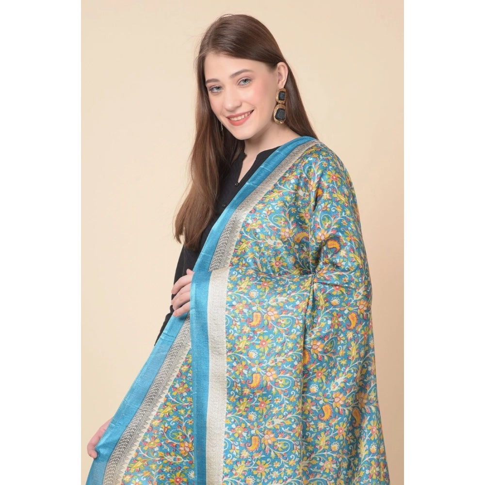 Turquoise art silk printed dupatta (2.25-2.50m), ideal for casual occasions
