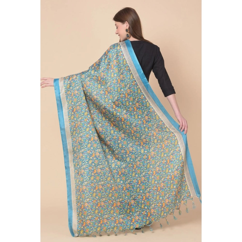 Art silk printed turquoise dupatta for women, casual occasion, length 2.25-2.50mtr