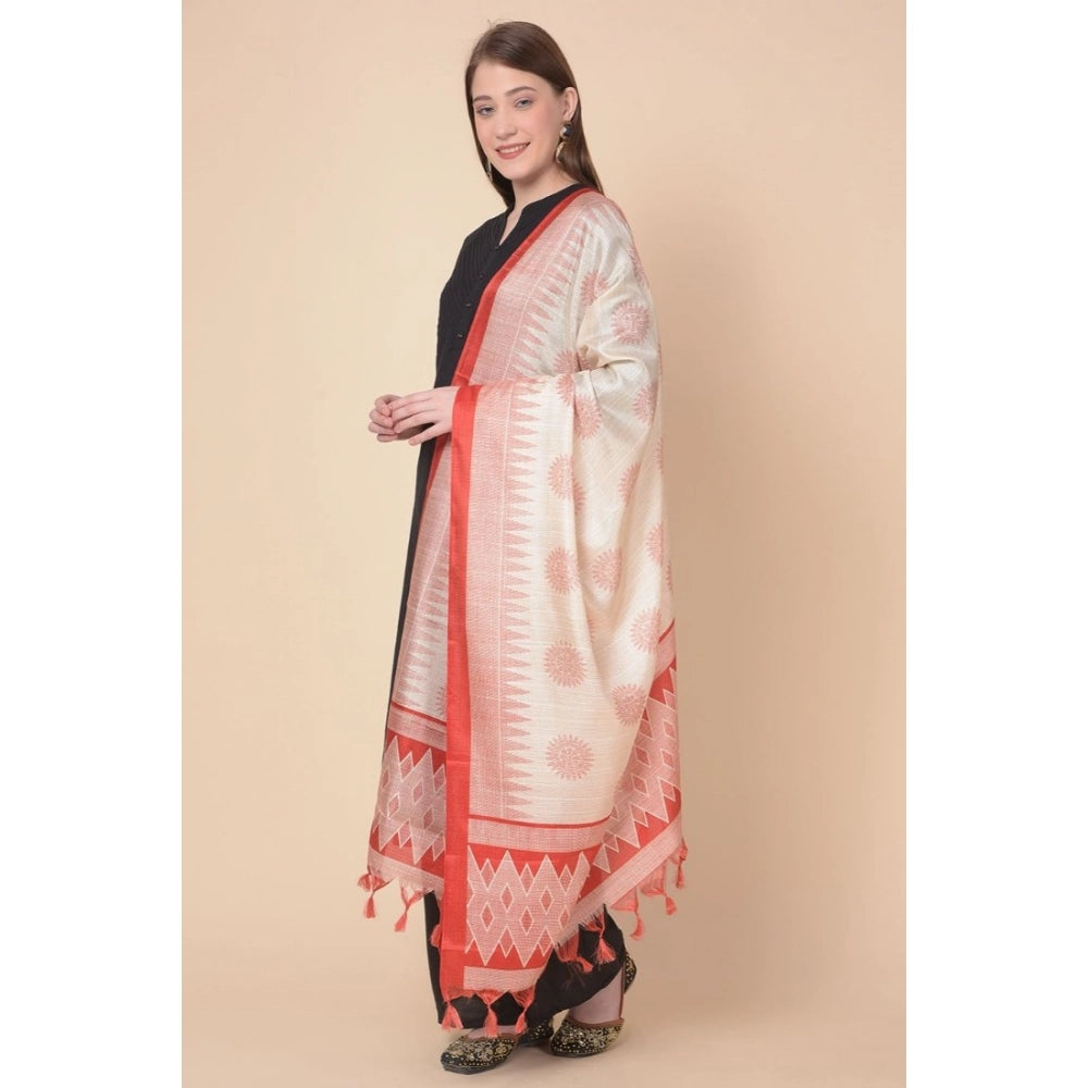 Art silk printed red dupatta for women, vibrant colors on display, casual occasion wear