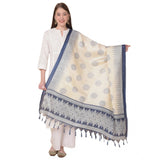 Art silk printed blue dupatta for women, vibrant patterns suitable for casual occasions