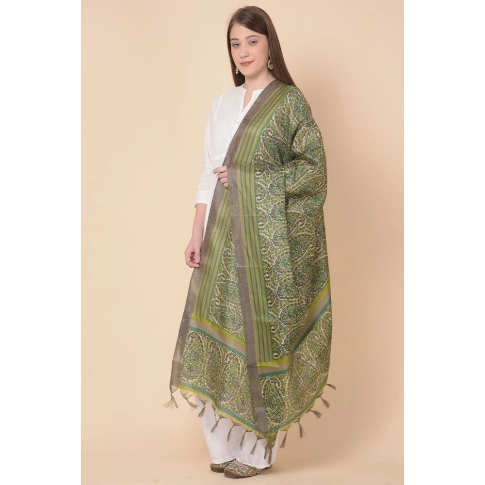 Green art silk printed dupatta for casual occasions, length 2.25-2.50mtr on mannequin