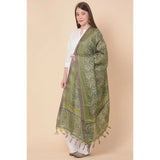 Green art silk printed dupatta for casual occasions, length 2.25-2.50mtr on mannequin