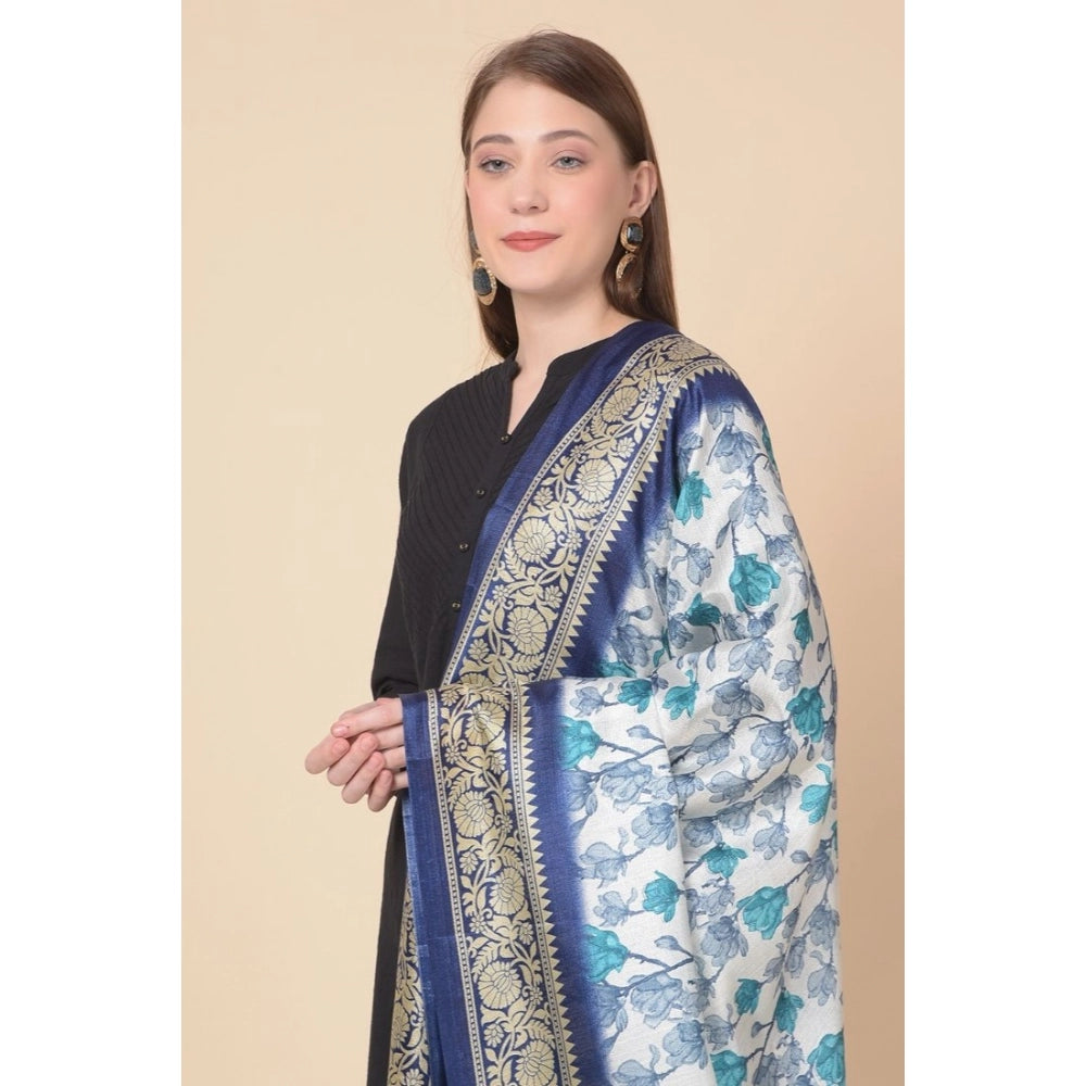 Art Silk Printed Blue Dupatta (2.25-2.50 mtr), casual women's fashion accessory on display