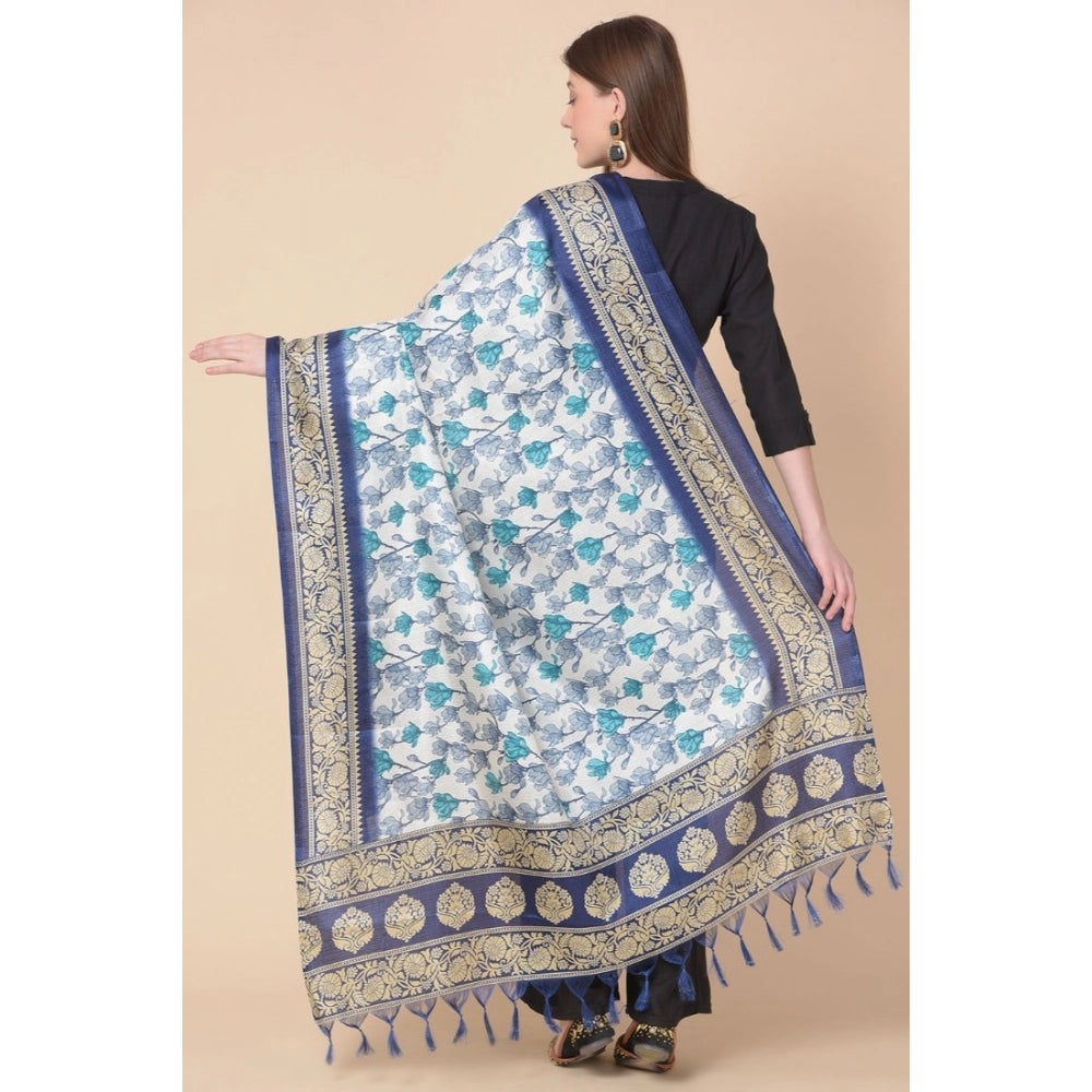 Art silk printed blue dupatta for women, vibrant pattern, suitable for casual occasions, length 2.25-2.50mtrs