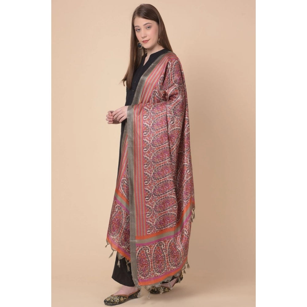 Art silk printed grey dupatta for women, casual occasion wear, length 2.25-2.50mtr