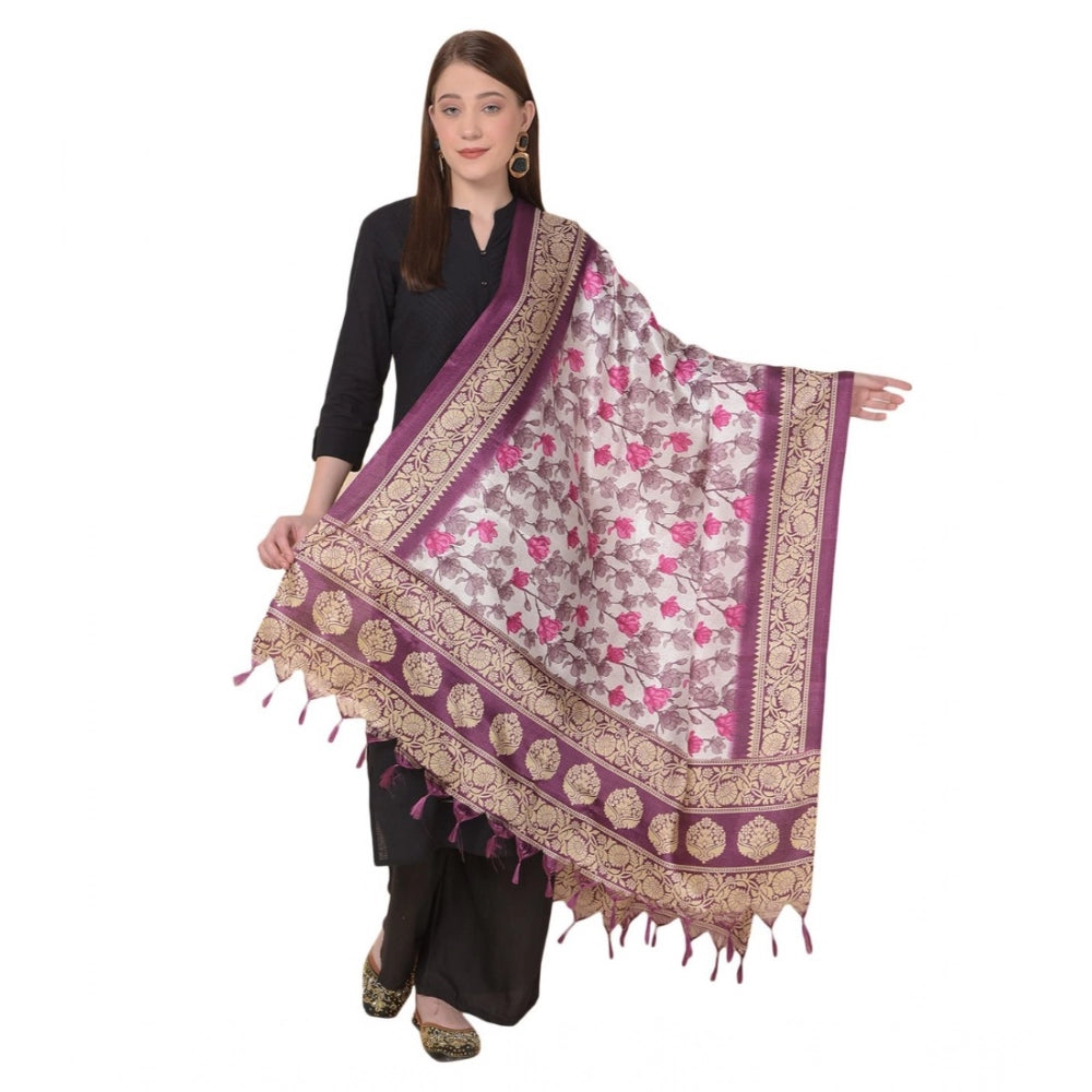 Art silk printed purple dupatta, vibrant colors for casual occasions, 2.25-2.50m length