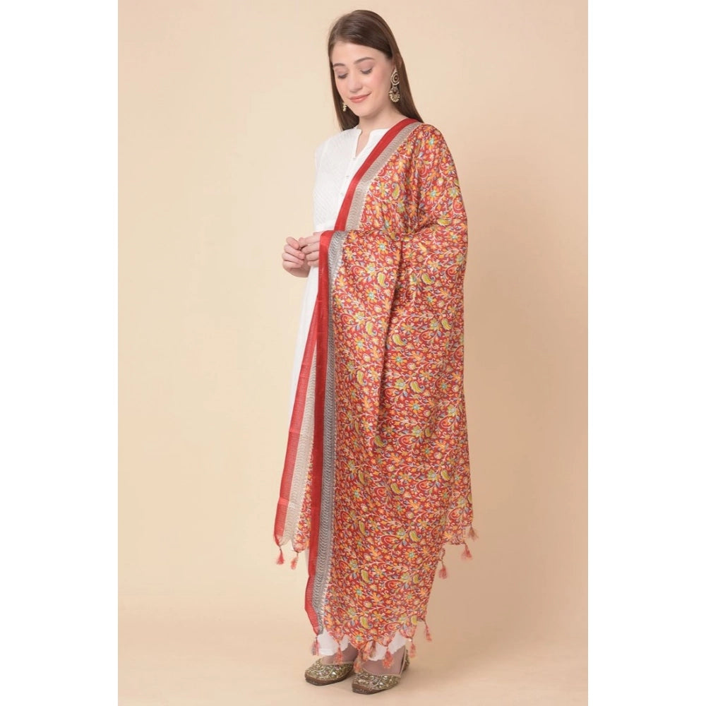 Art Silk Printed Red Dupatta (2.25-2.50 mtr), vibrant pattern for casual occasions, women's traditional attire