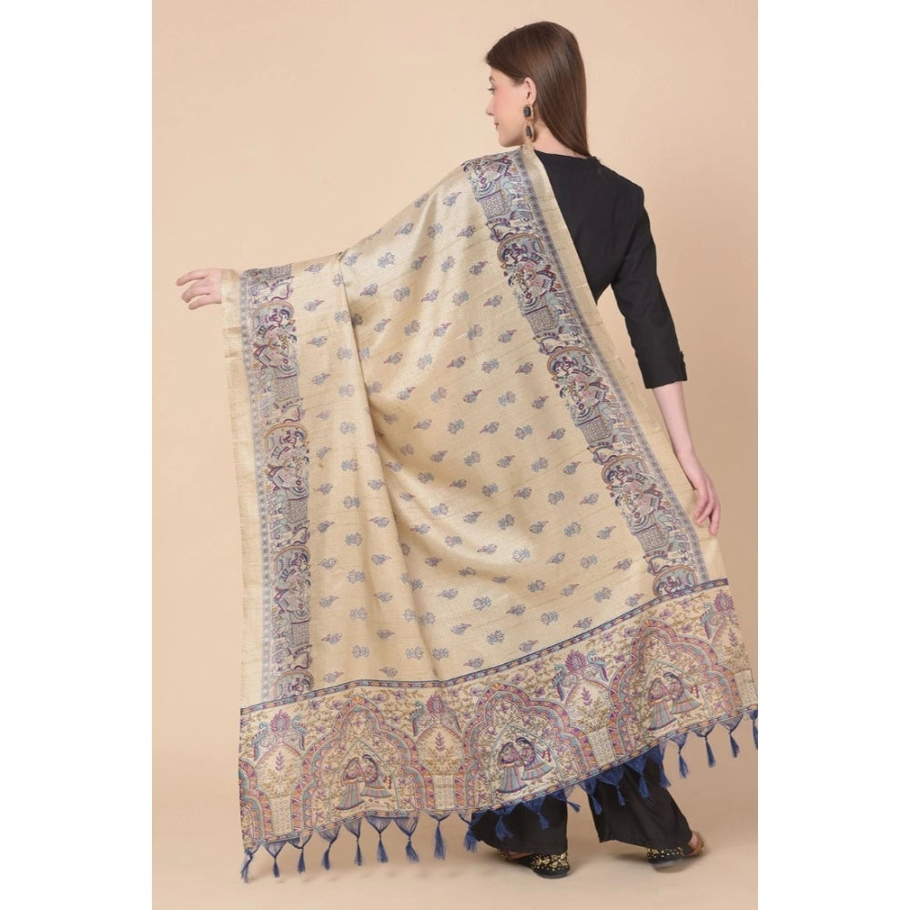 Art silk printed gold dupatta for women, vibrant design, 2.25-2.50 mtr length, suitable for casual occasions