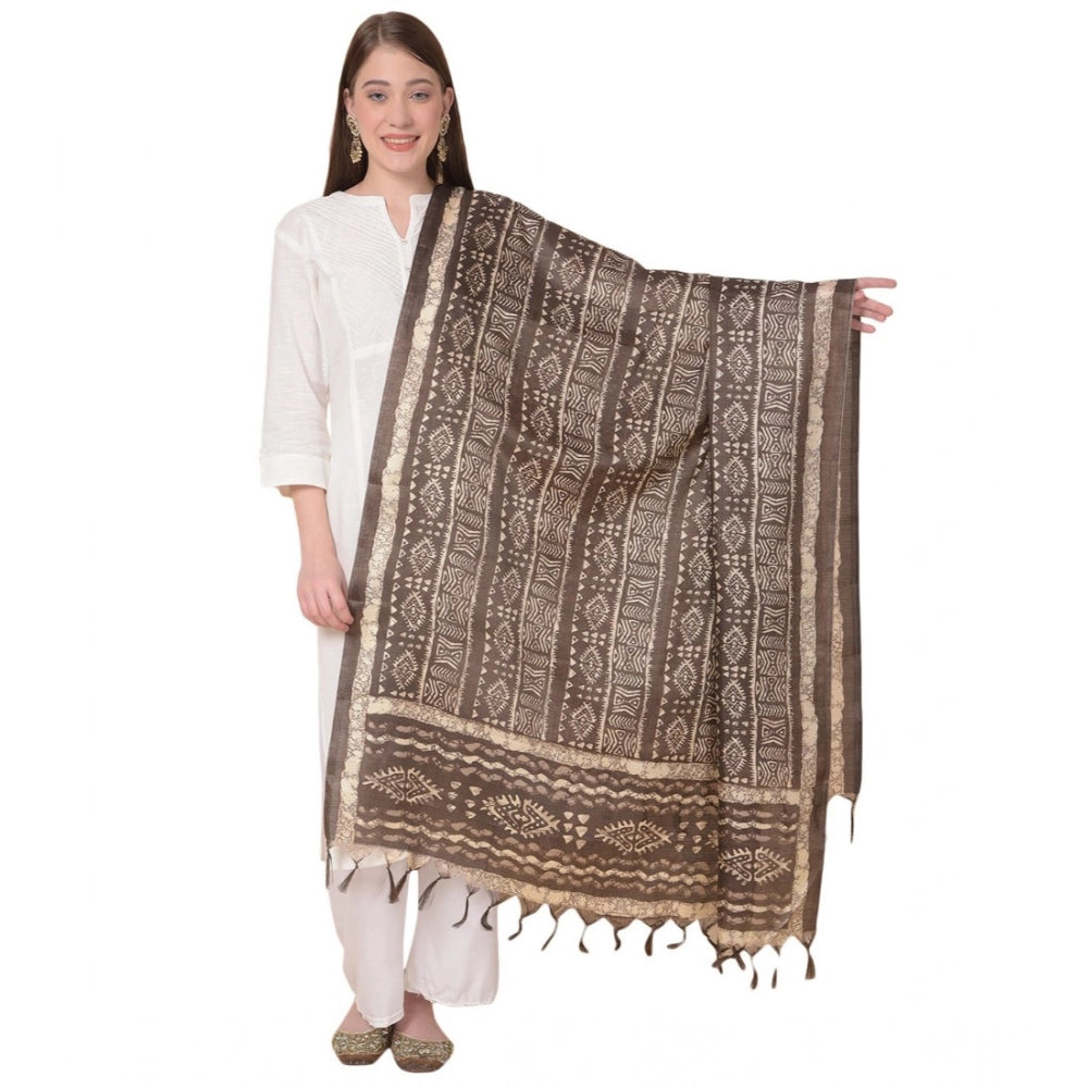 Brown art silk printed dupatta for women, 2.25-2.50m length, casual occasion