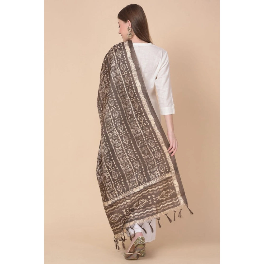 Brown art silk printed dupatta for casual occasions, 2.25 to 2.50 mtr length