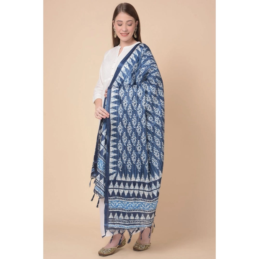 Women's dupatta, silk printed with a blue geometric pattern, length ranging from 2.25 to 2.5 meters